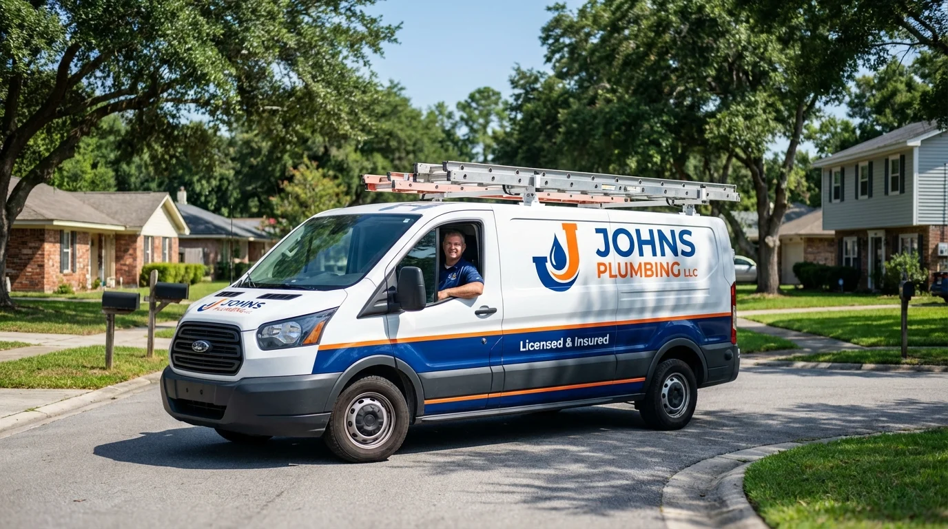 Johns Plumbing LLC service van in Monroeville, IN