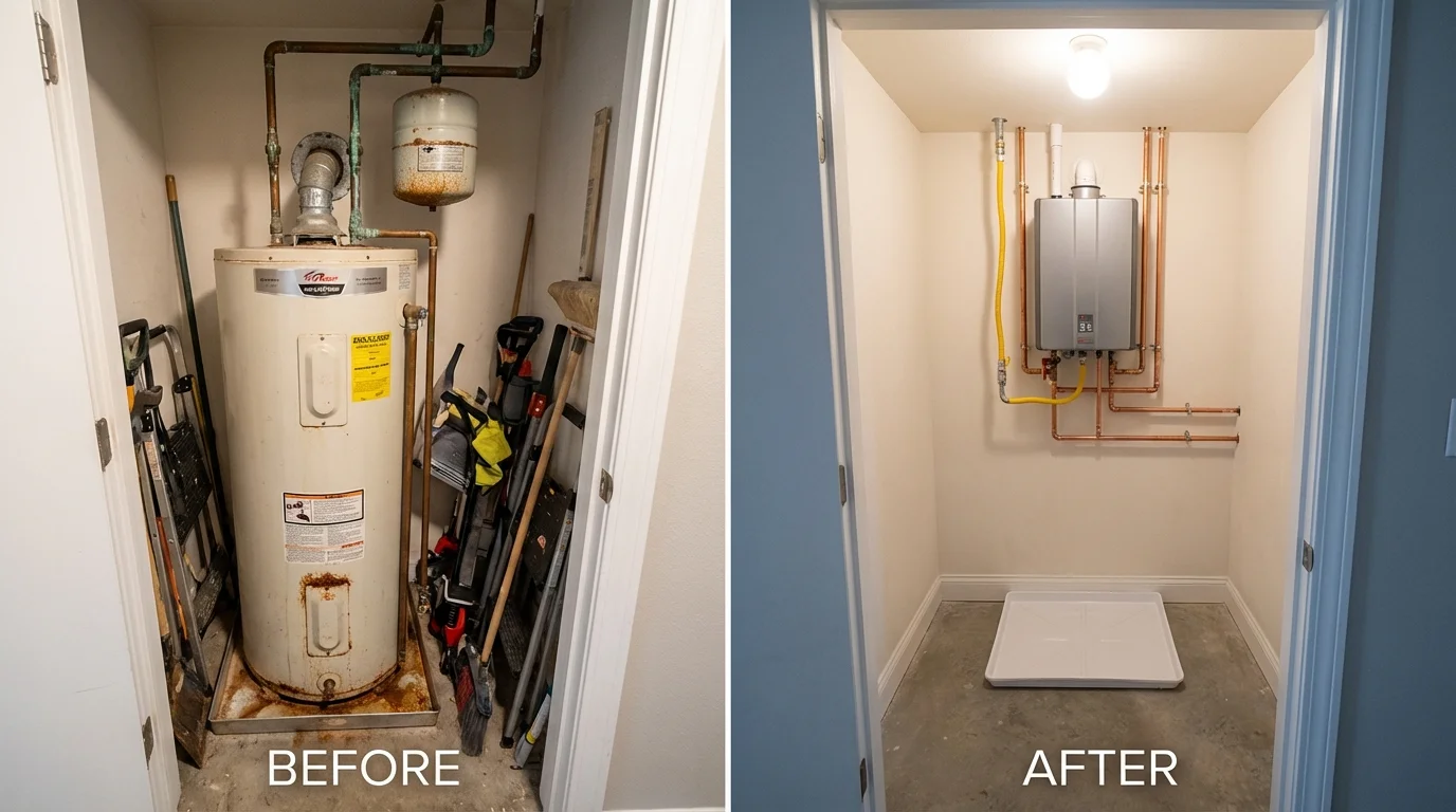 Tank water heater versus wall-mounted tankless unit comparison for Monroeville, IN homeowners